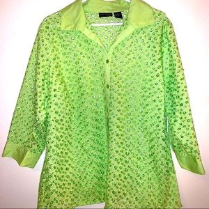Karen Arnold Woman 1x Holey Button Front Blouse.